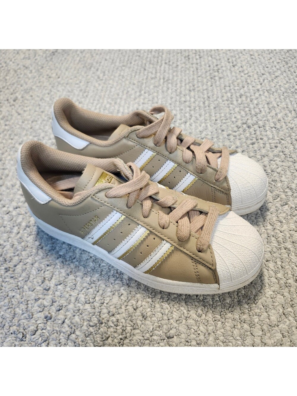 Adidas Superstar Sneakers in Beige and White Size 5.5 US